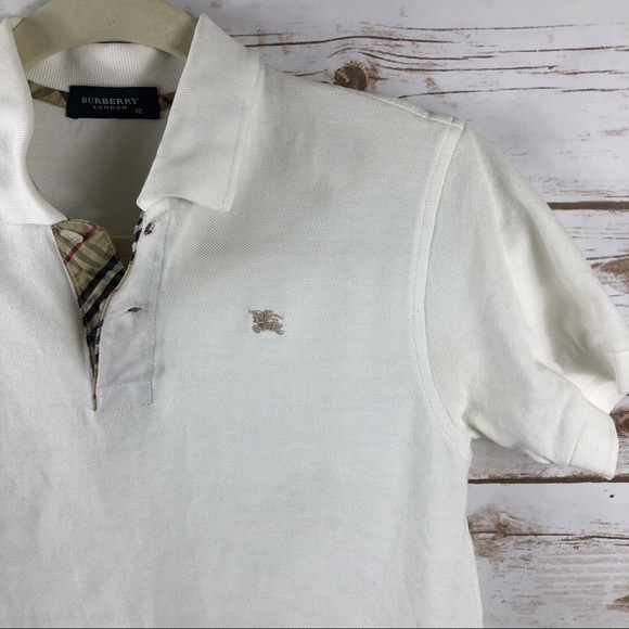 Burberry London white 1/4 button tartan plaid polo - Picture 3 of 8
